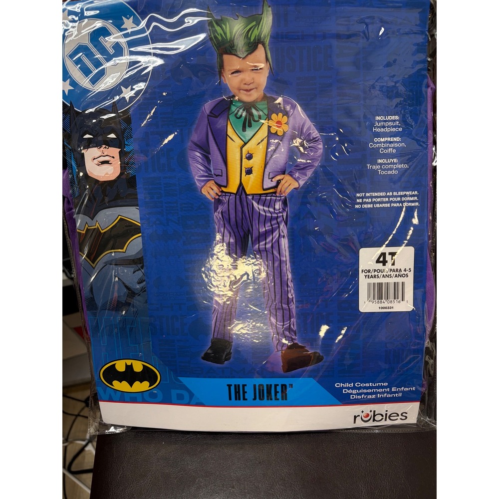 Rubies DC Comics The Joker Child Costume Purple Jumpsuit Headpiece 4T 1000331